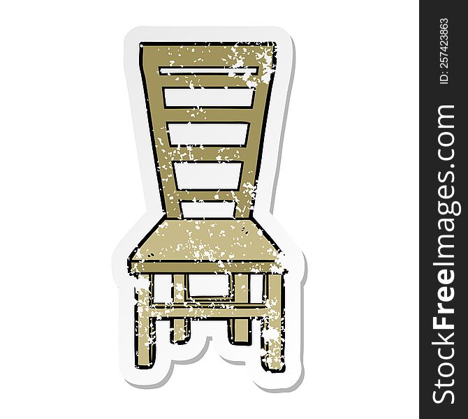 distressed sticker of a old wooden chair cartoon