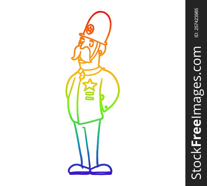 rainbow gradient line drawing of a cartoon policeman