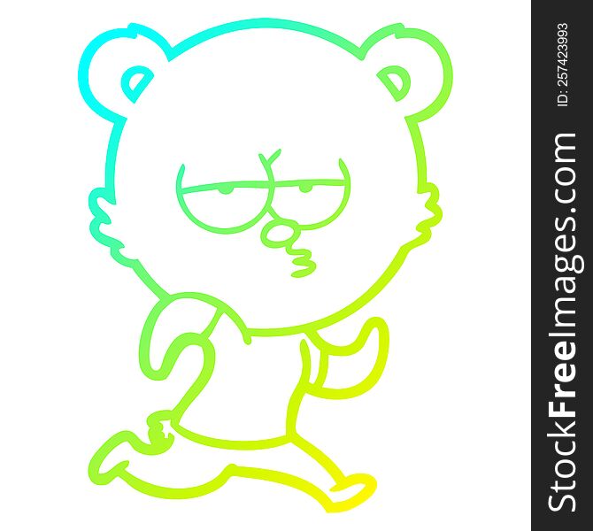 cold gradient line drawing of a bored polar bear running cartoon