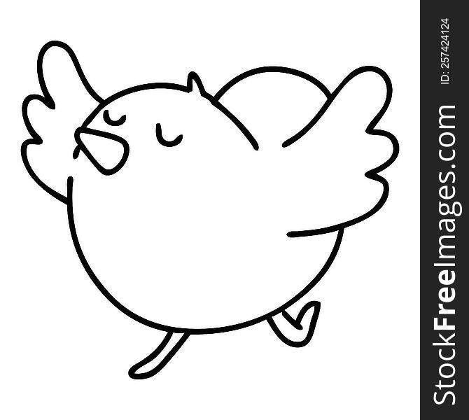 line doodle of a happy bird dancing. line doodle of a happy bird dancing