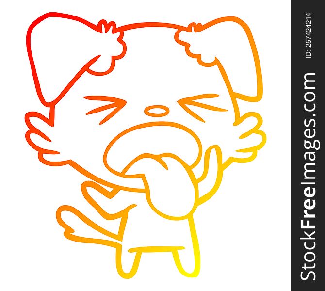 warm gradient line drawing of a cartoon disgusted dog