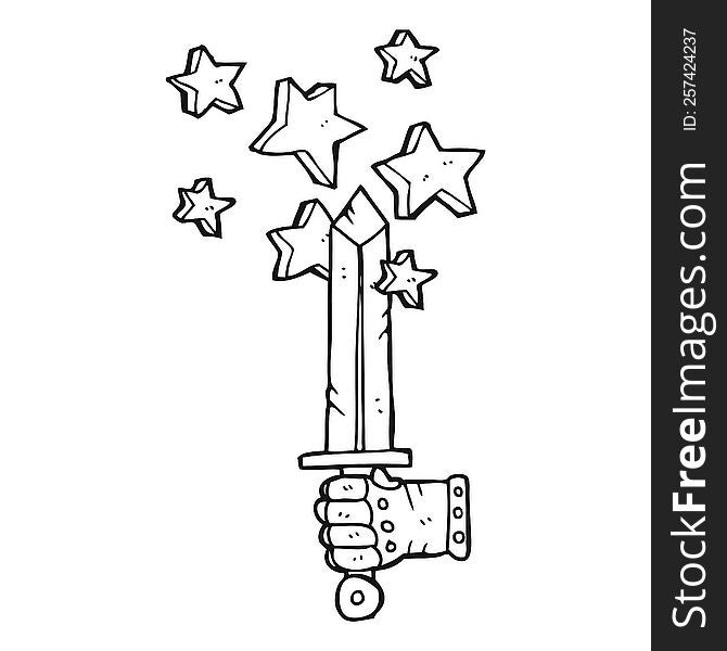 Black And White Cartoon Hand Holding Magic Sword