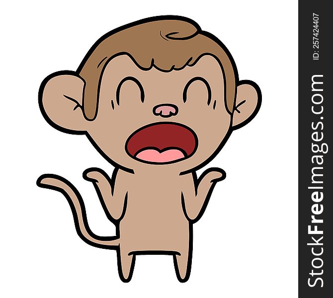 shouting cartoon monkey shrugging shoulders. shouting cartoon monkey shrugging shoulders