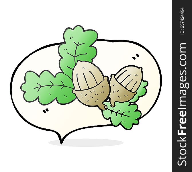 freehand drawn speech bubble cartoon acorns and leaves