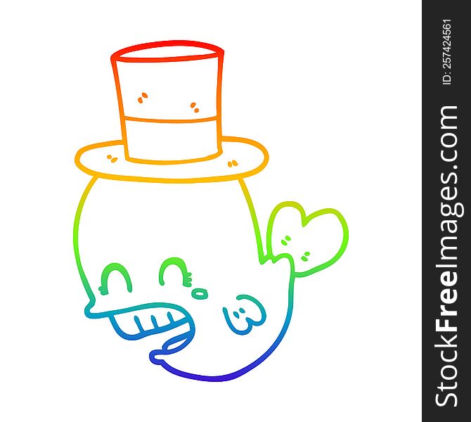 rainbow gradient line drawing cartoon whale wearing hat