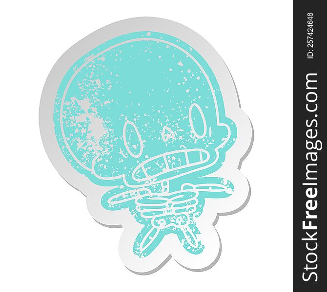 Distressed Old Sticker Kawaii Cute Dead Skeleton