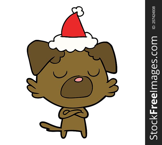 hand drawn line drawing of a dog wearing santa hat