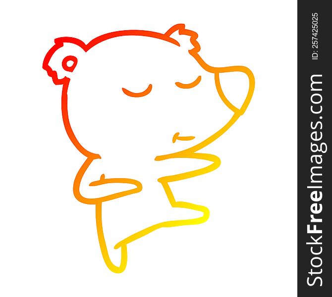 Warm Gradient Line Drawing Happy Cartoon Bear Dancing