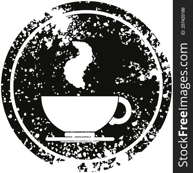 hot cup of coffee circular distressed symbol. hot cup of coffee circular distressed symbol