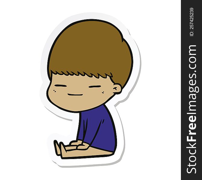 Sticker Of A Cartoon Smug Boy Sitting