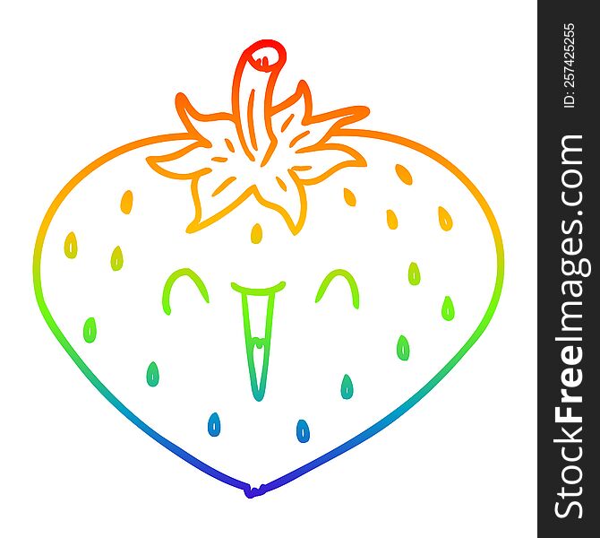 Rainbow Gradient Line Drawing Happy Cartoon Strawberry