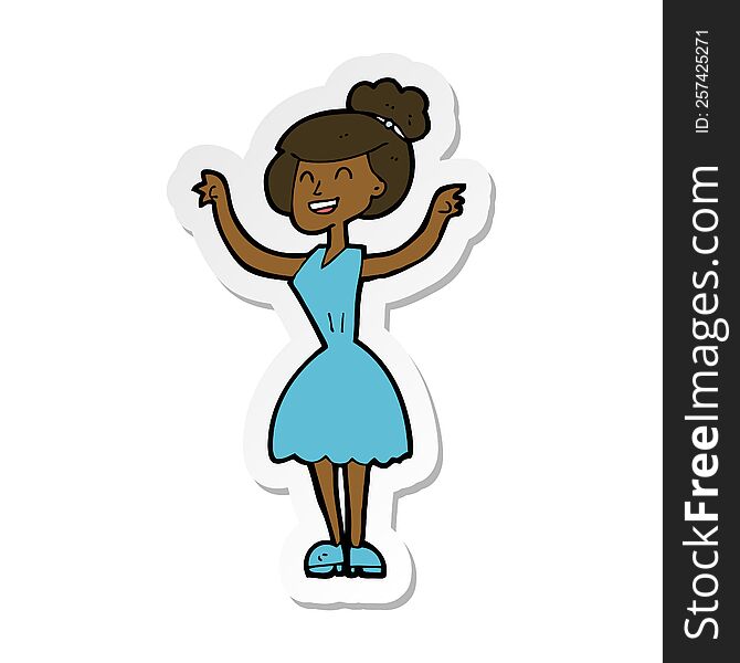 sticker of a cartoon woman with raised arms