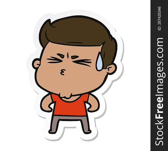 sticker of a cartoon man sweating