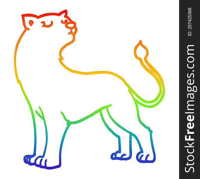 rainbow gradient line drawing of a cartoon lioness