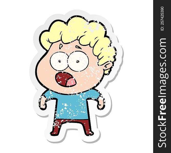 distressed sticker of a cartoon man gasping in surprise
