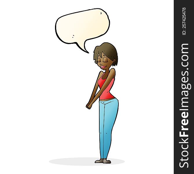 Cartoon Content Woman With Speech Bubble