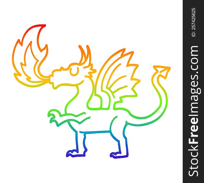 rainbow gradient line drawing of a cartoon red dragon