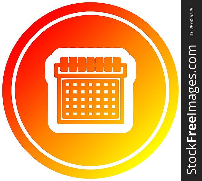 monthly calendar circular icon with warm gradient finish. monthly calendar circular icon with warm gradient finish
