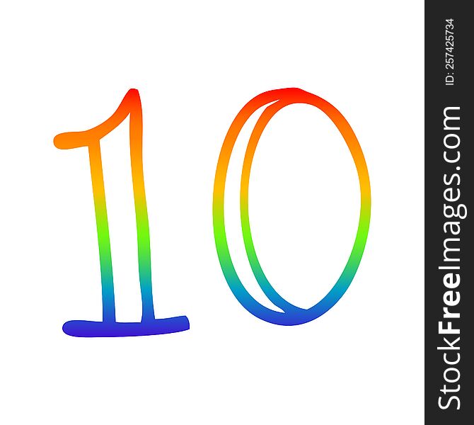 rainbow gradient line drawing of a cartoon number 10