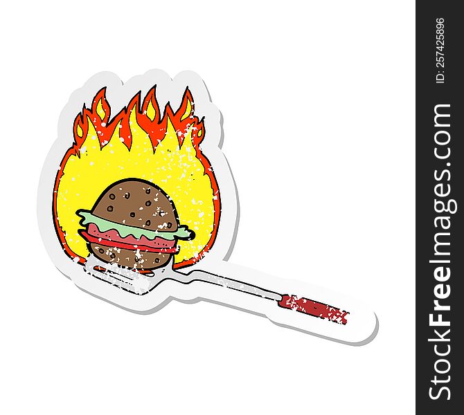 retro distressed sticker of a cartoon cooking burger