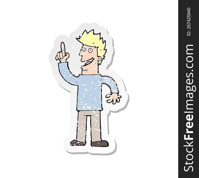 retro distressed sticker of a cartoon man with great new idea