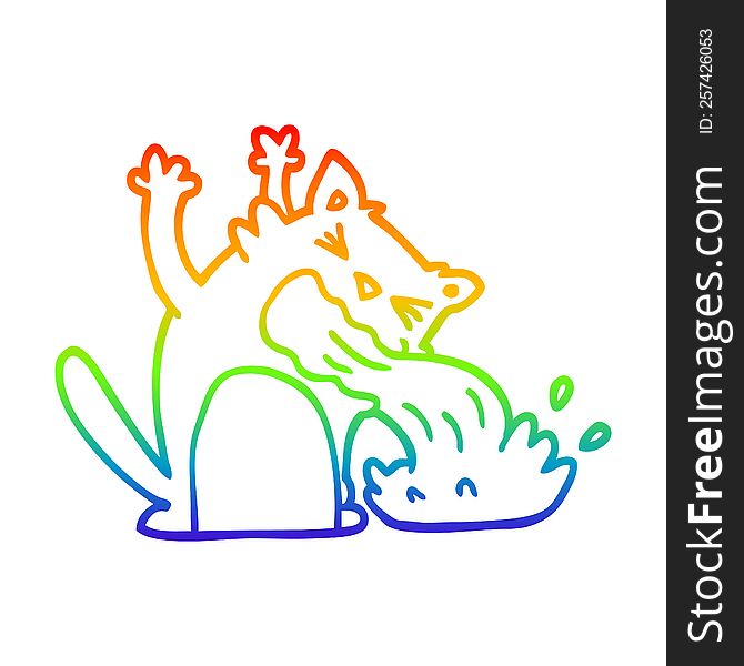 rainbow gradient line drawing cartoon of an ill cat