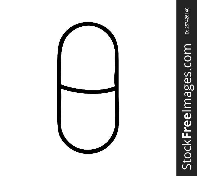 tattoo in black line style of a pill. tattoo in black line style of a pill