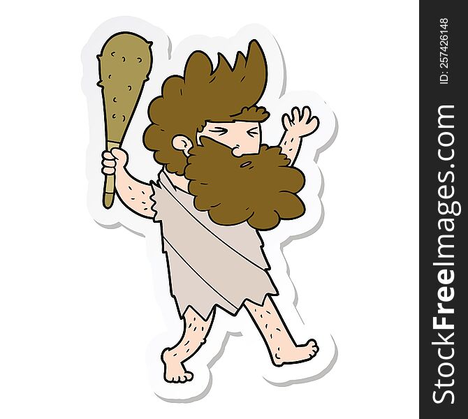 sticker of a cartoon cave man