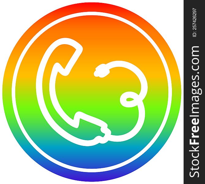 telephone handset circular icon with rainbow gradient finish. telephone handset circular icon with rainbow gradient finish