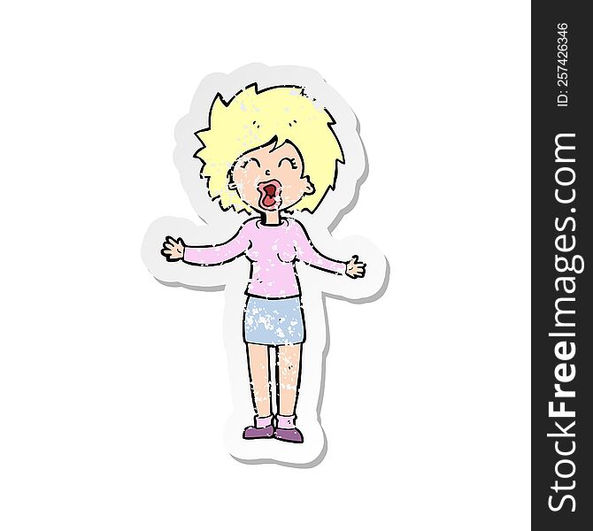 Retro Distressed Sticker Of A Cartoon Loud Woman