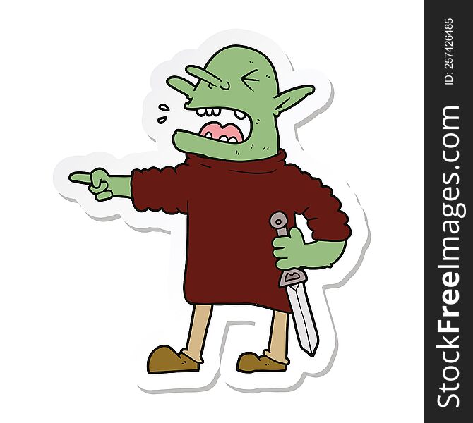 Sticker Of A Cartoon Goblin With Knife