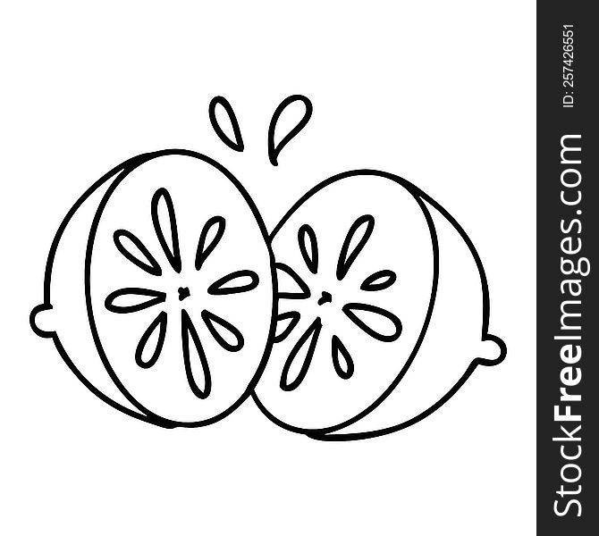 line doodle of a fresh lemon sliced in two. line doodle of a fresh lemon sliced in two