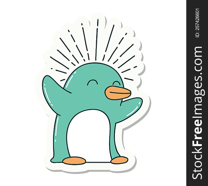 Sticker Of Tattoo Style Happy Penguin