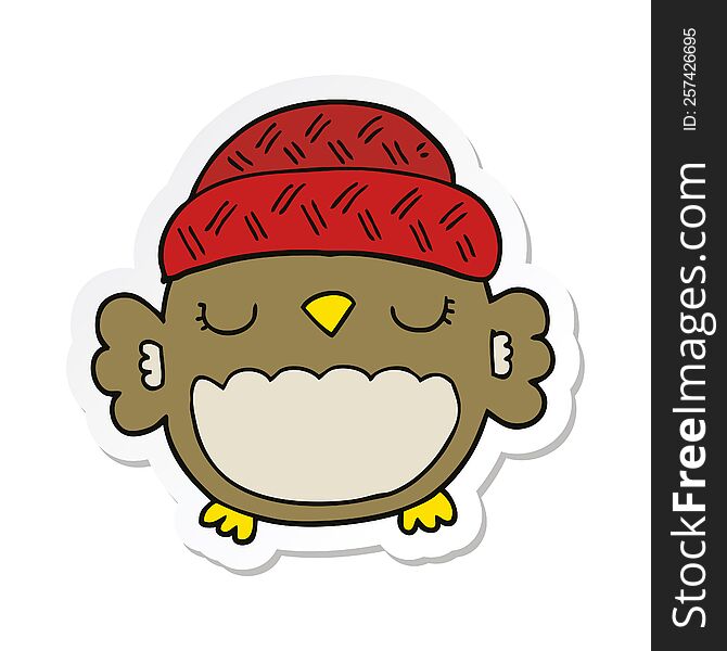Sticker Of A Cute Cartoon Owl In Hat