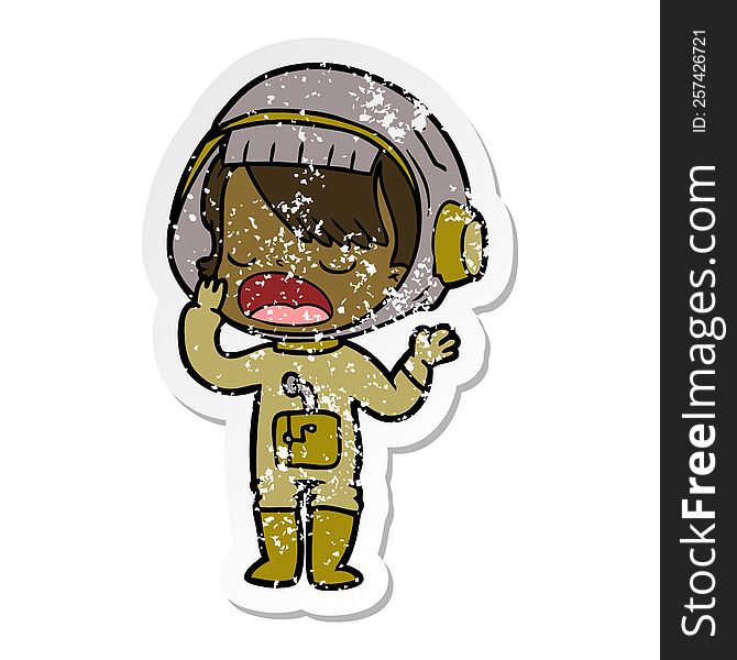 Distressed Sticker Of A Cartoon Astronaut Girl Yawning