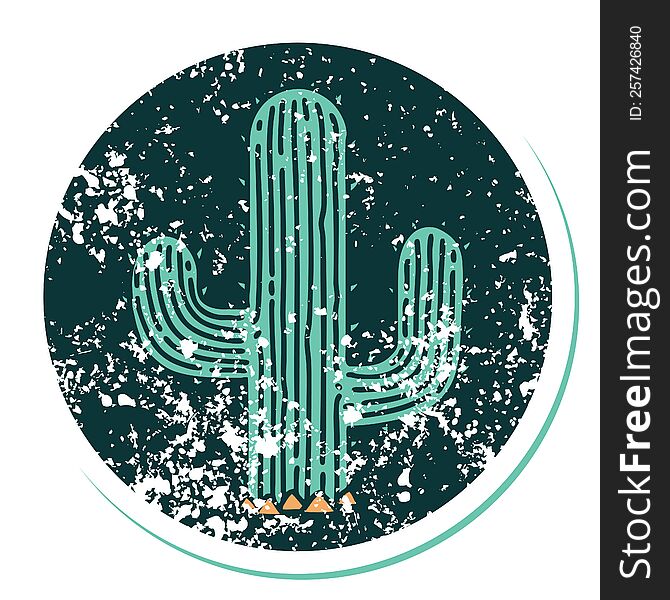 iconic distressed sticker tattoo style image of a cactus. iconic distressed sticker tattoo style image of a cactus