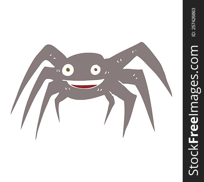 Flat Color Illustration Of A Cartoon Happy Spider