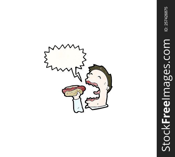 cartoon greedy man eating hotdog