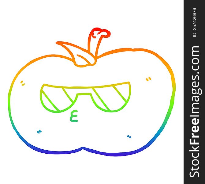 Rainbow Gradient Line Drawing Cartoon Cool Apple