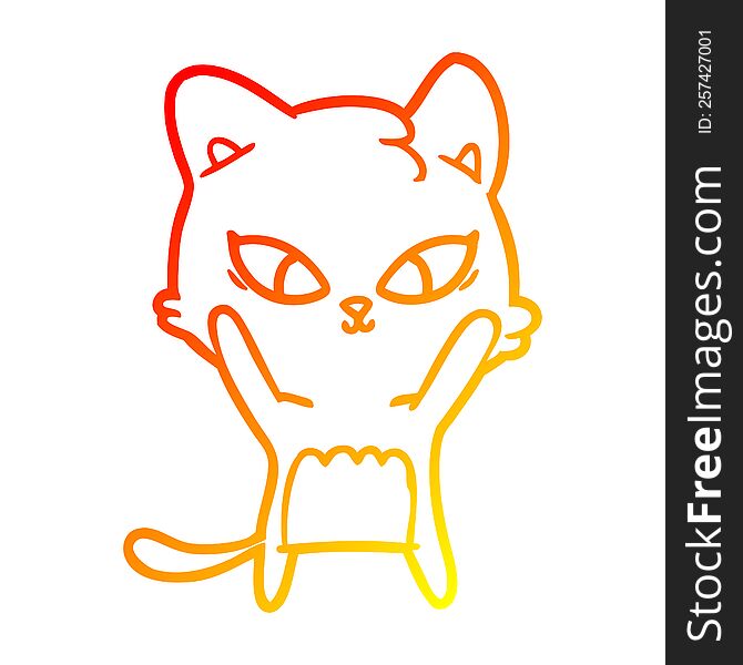 Warm Gradient Line Drawing Cute Cartoon Cat