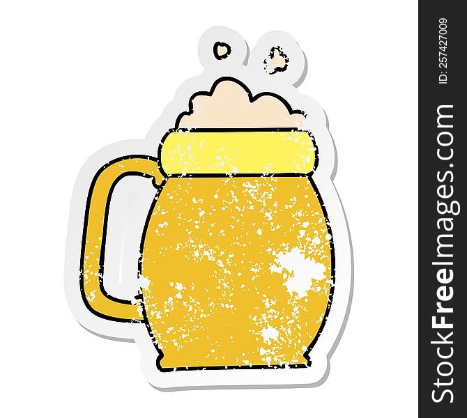distressed sticker of a quirky hand drawn cartoon pint of beer