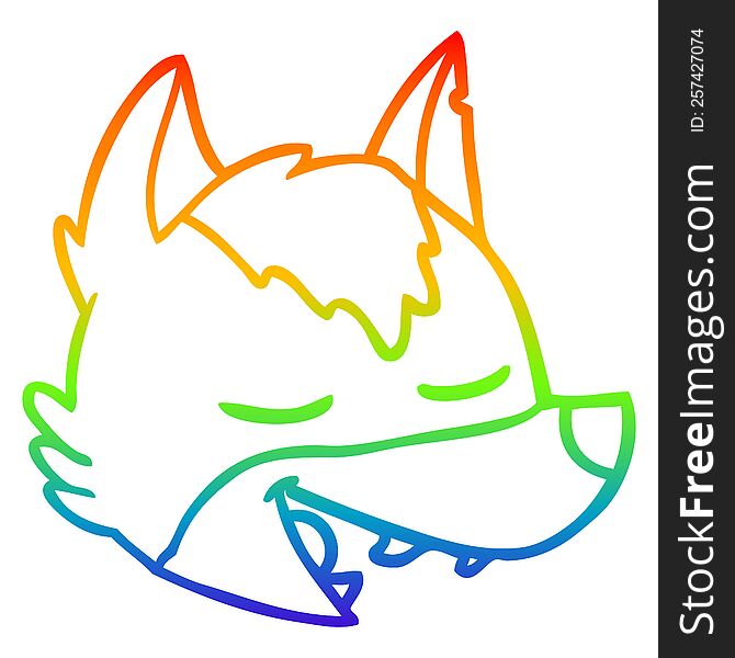 Rainbow Gradient Line Drawing Cartoon Wolf Face
