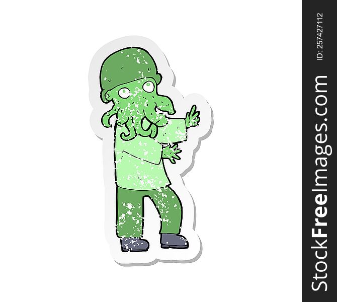 retro distressed sticker of a cartoon monster man