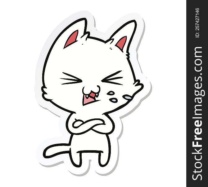 sticker of a cartoon cat with crossed arms