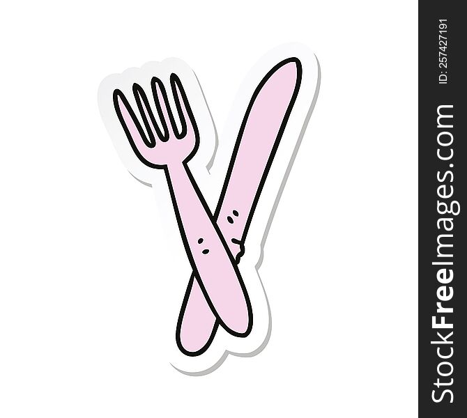 sticker of a quirky hand drawn cartoon cutlery