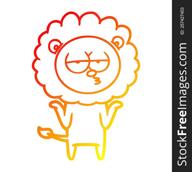 warm gradient line drawing of a cartoon bored lion