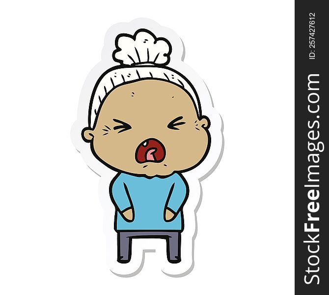 Sticker Of A Cartoon Angry Old Woman