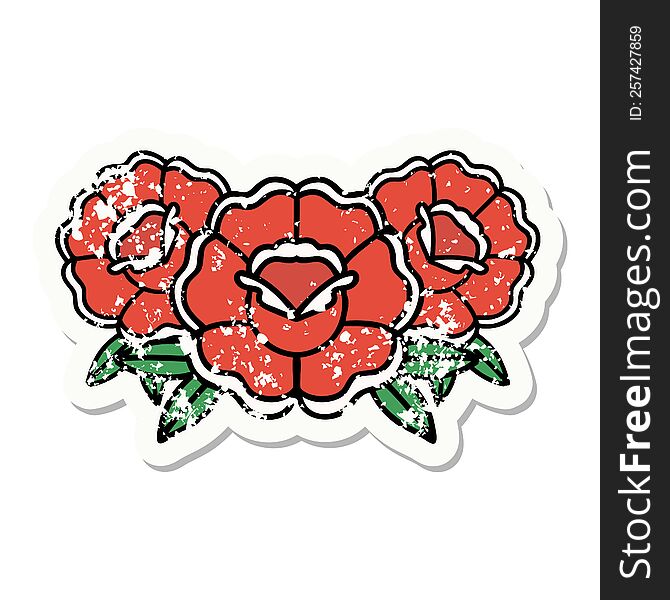 distressed sticker tattoo in traditional style of a bouquet of flowers. distressed sticker tattoo in traditional style of a bouquet of flowers