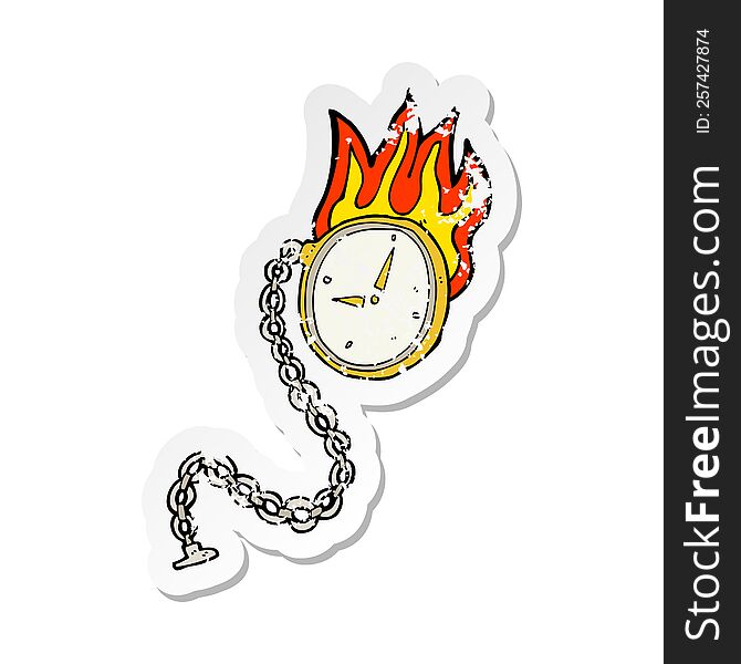 retro distressed sticker of a cartoon flaming watch