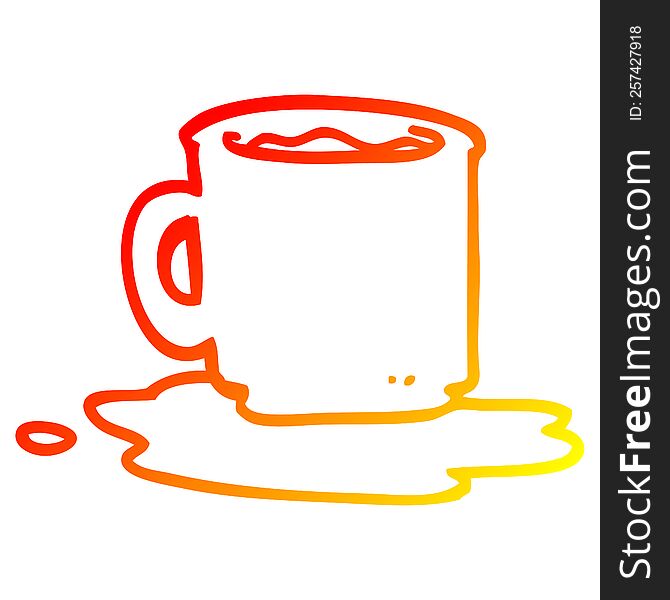 warm gradient line drawing of a cartoon of spilt mug of tea